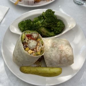 cauliflower crunch wrap w sesame broccoli   at Handlebar in Chicago