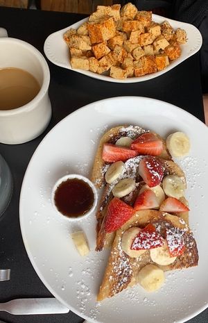 French toast and a side of blackened tofu  at Handlebar in Chicago