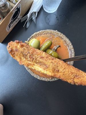 NA Bloody Mary with a fried pickle   at Handlebar in Chicago