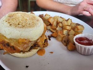 English Muffin with Tofu patty at Handlebar in Chicago