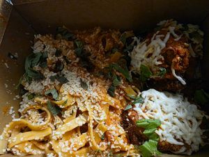 "chicken" Parmesan with vegan cheese at Handlebar in Chicago