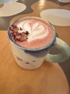 Rose latte with oat milkk  at Café Libertad in Mexico City