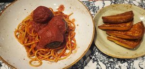 Spaghetti & Meatballs with Garlic Bread at Culinary Misfits in Crown Point