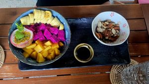 Fruitsalad with nuts at Ojas Vegan & Vegetarian Eatery in Siem Reap