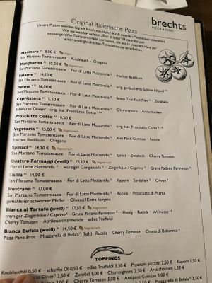 Menu: Pizza - nothing else at Brechts Pizza & Vino in Hannover