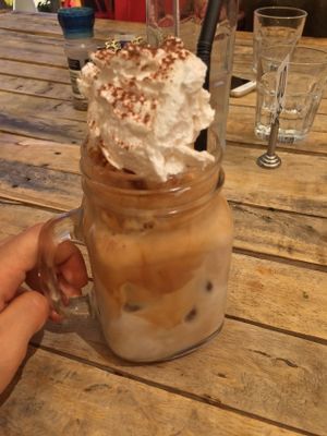 Iced Coffee with soy milk, vegan ice-cream and vegan whipped cream at The Pearfect Pantry in Osbourne Park