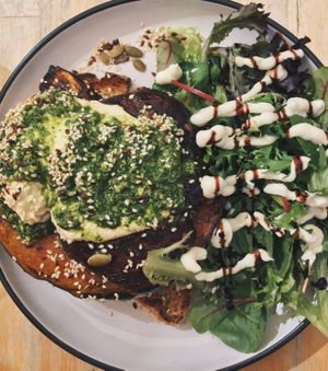 Roast pumpkin with vegan cream cheese and pesto at The Pearfect Pantry in Osbourne Park