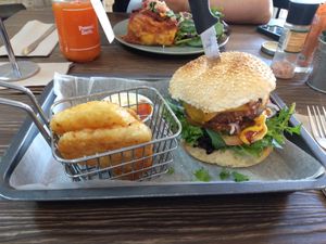 Beyond Burger w/ hashbrown fries and relish at The Pearfect Pantry in Osbourne Park