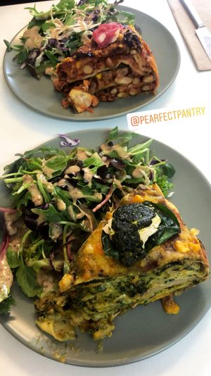 Vegan stacks (back - bean, front - vegan chicken)  at The Pearfect Pantry in Osbourne Park