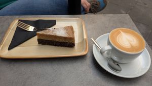 Vegan cake and cappucino at 5 Beans Coffee in San Gwann