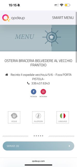 Possibilità di selezionare all’inizio le opzioni vegane sul menu, davvero comodissimo!   at Osteria Belvedere Al Vecchio Frantoio in Matera