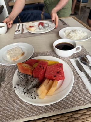Some vegan items from the breakfast buffet for hotel guests  at Bhu Nga Sani in Krabi