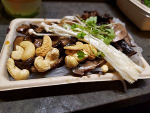 Mushrooms with rice noodles at Beyond Sushi - Chelsea Market in New York City