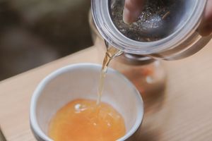 After-meal menu for standard course only: Seasonal Tea & Black sesame tofu at AWOMB Karasuma Honten in Kyoto