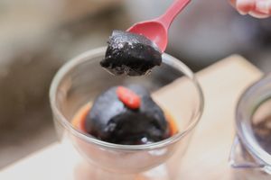 After-meal menu for standard course only: Seasonal Tea & Black sesame tofu at AWOMB Karasuma Honten in Kyoto