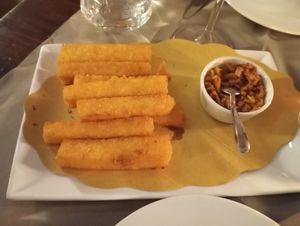 Fried polenta starters (vegan) at Bravo Caffè in Bologna