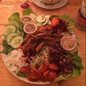 big salad with soy Steaks  at Let It Be in Berlin