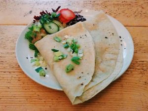 Woody Harrelson Crêpe (with "cheese", "bacon", leek, and "cream") at Let It Be in Berlin