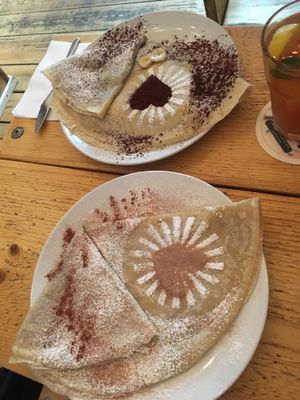 Chocolate and banana & sugar and cinnamon crepes & home made ice tea  at Let It Be in Berlin