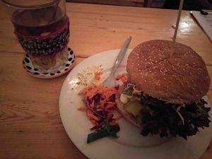 Chrissie Hynde Buger and Fresh Ginger Tea at Let It Be at Let It Be in Berlin