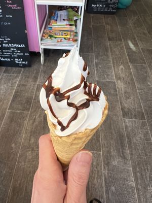 Ice cream with salted caramel sauce   at Peas and Libertea in Whitley Bay