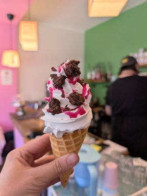 Whippy with chocolate brownie topping at Peas and Libertea in Whitley Bay