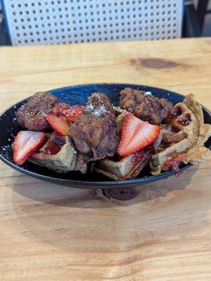 Chicken and Waffles at Vegan On The Island in Longwood