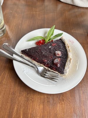 Vegan homemade cherry pie  at Café Chirifo  in Rio Ibanez