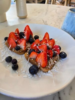 Fruit on toast at Blue Palm Mission Beach in San Diego