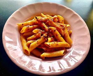 Tomato and vegetable pasta at Brunch City in Dubai