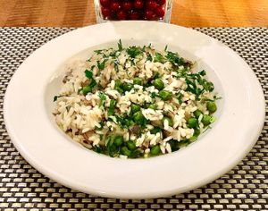 Mushroom and pea risotto  at Oceana Restaurant in Dubai