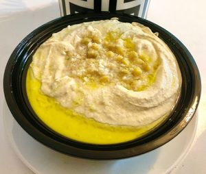 Large hummus plate  at Foul w Hummus in Dubai