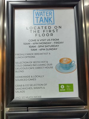 Opening hours at Water Tank Cafe - Oxfam Superstore Manchester in Manchester