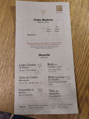 Current Dessert menu at Palm Spot Restaurant in Ponta Do Sol