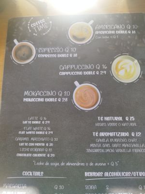 Coffee menu at Idea Connection in San Pedro La Laguna