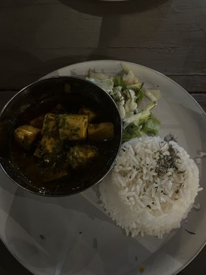 Curried tofu with ricee  at Julie Mango Restaurant in Kingston