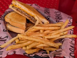 Patty melt with housemade black bean patty at Francis Burger Joint  in Minneapolis
