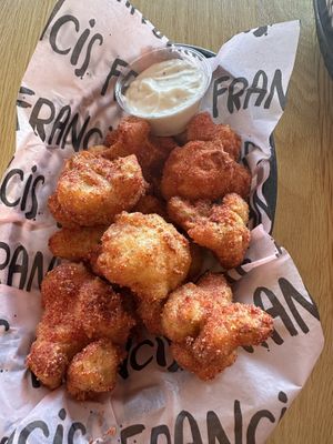 Flamin hot Cheeto cauliflower wings: really great loved it  at Francis Burger Joint  in Minneapolis