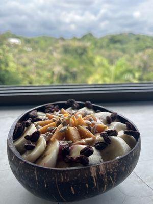 Sunberry smoothie bowl— such a nice blend of fruity, tart, nutty, and sweet! Also.. the views!   at Roots Restaurant in Manuel Antonio