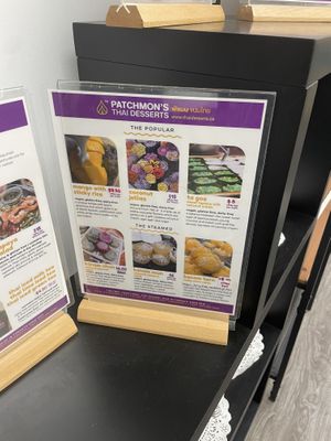 List of some vegan desserts  at Patchmon's Thai Desserts in Toronto