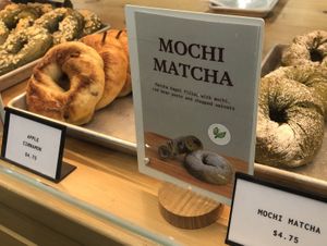 Mochi Matcha is vegan.   at WA - Bagel in Vancouver