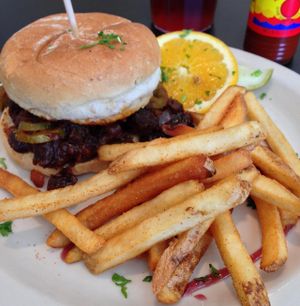 Veg Barbecue Sandwich with Fries at Green Vegetarian Cuisine in Houston