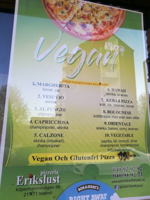Vegan chances at Erikslusts Pizzeria in Malmo