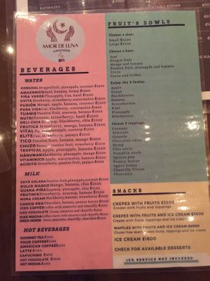 Beverage Menu at El Chante Gourmet in Alajuela