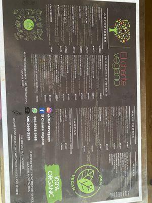 Menu as of 11/22  at El Chante Gourmet in Alajuela