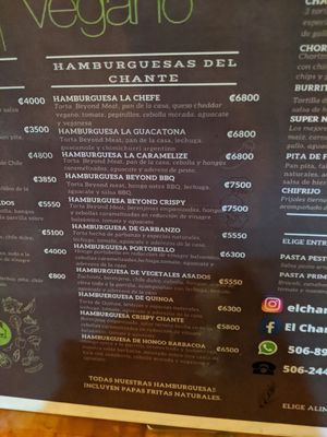 English Menu Dec 2024 at El Chante Gourmet in Alajuela