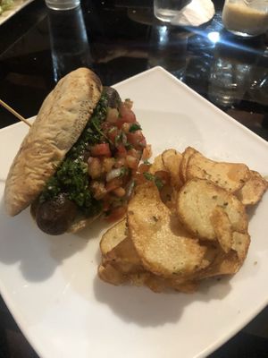 Tofurkey brat with chimichurri sauce at El Chante Gourmet in Alajuela