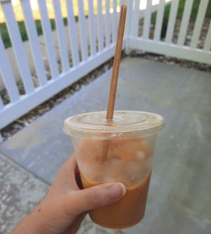 Iced oat milk latte at Slow Hurry Coffee in Youngstown