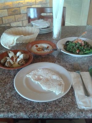 tabulleh, hummus, kibbeh and pita bread at their Playa Blanca location at Beirut in Panama City