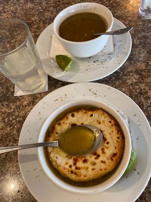 Lentil soup and onion soup  at Beirut in Panama City
